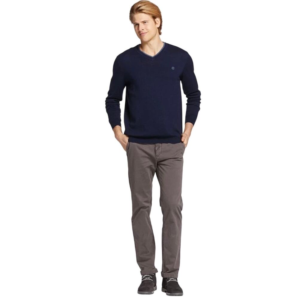 Timberland Merino Wool Blue Long Sleeve V Neck Sweater, Men's Size XL